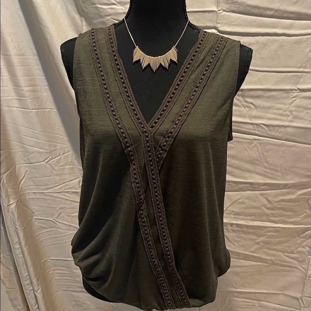 Elegant Olive Sleeveless V-Neck Blouse